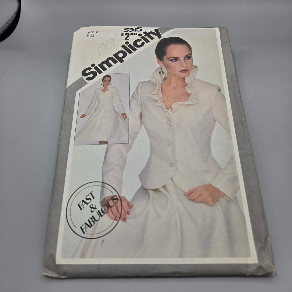 Vintage 1981 Simplicity 5315 Sewing Pattern Size 12 Ruffle Jacket Skirt 80s DIY